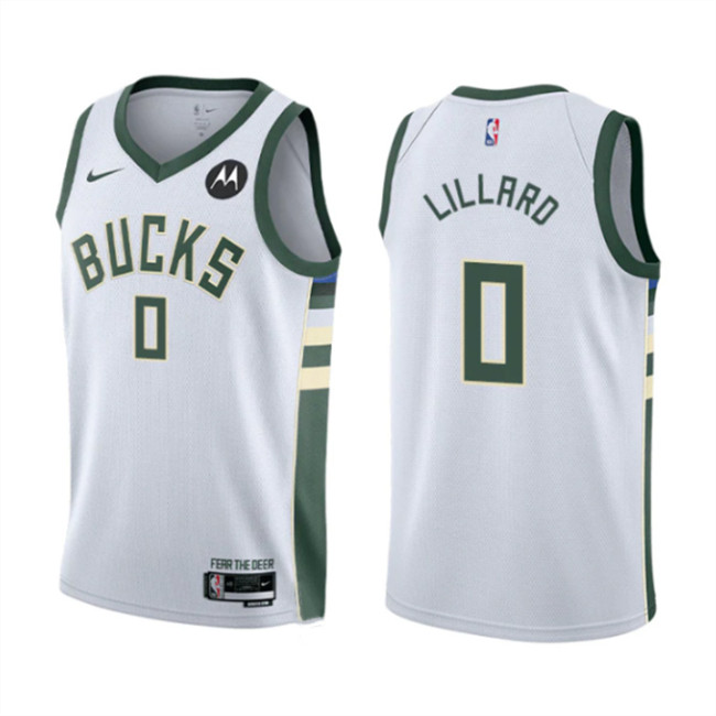 Men's Milwaukee Bucks #0 Damian Lillard White Association Edition Stitched Basketball Jersey
